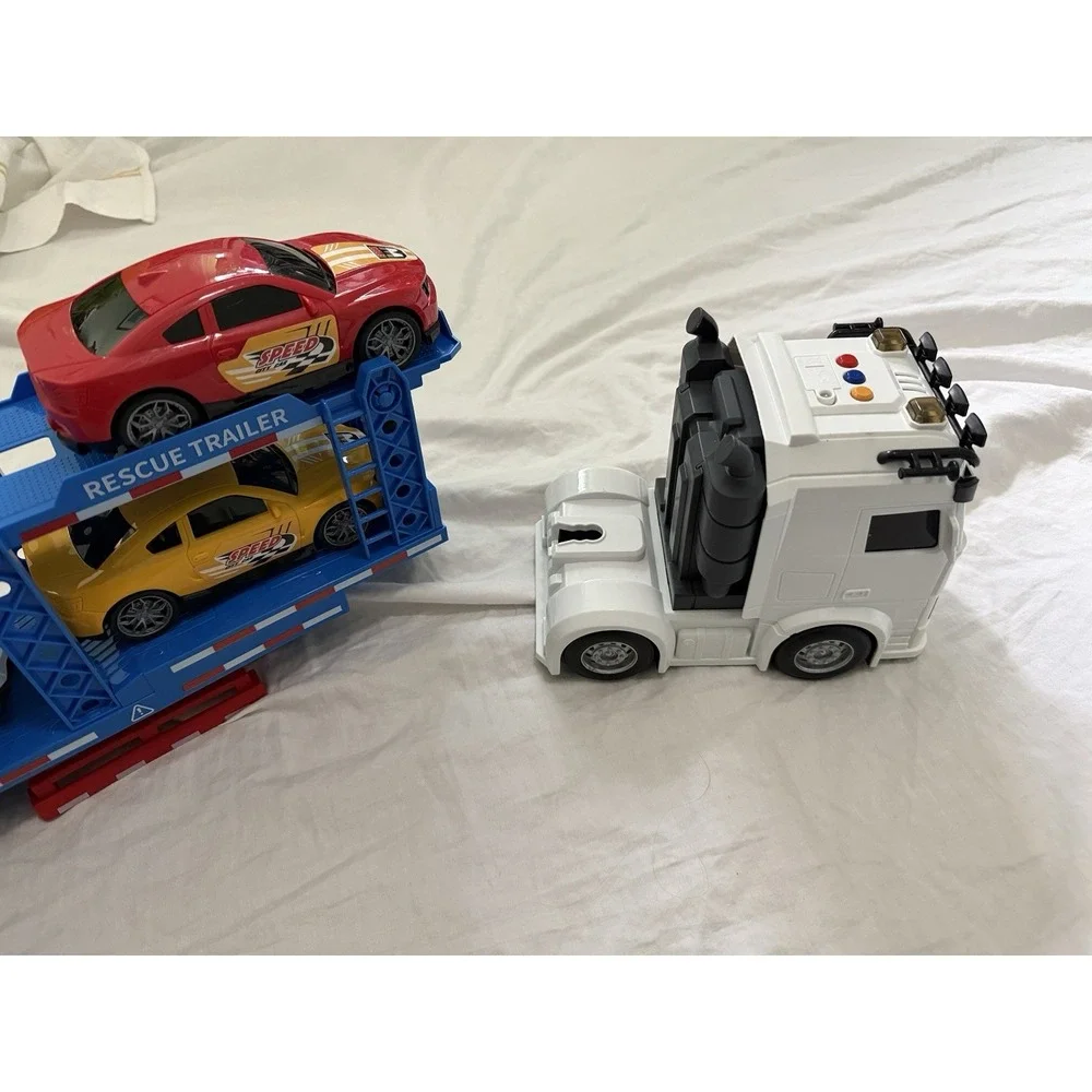 Semi Truck Toy for Boy Ages 3 4 5 6, Adjustable Double Decker Carrier Truck Used